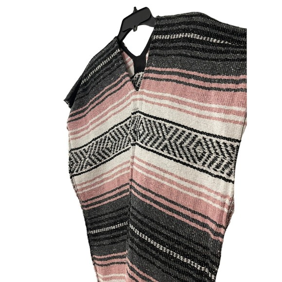 Blanket Poncho Multi Striped Fringes Southwestern Mexican By Frank Textiles - Picture 4 of 6